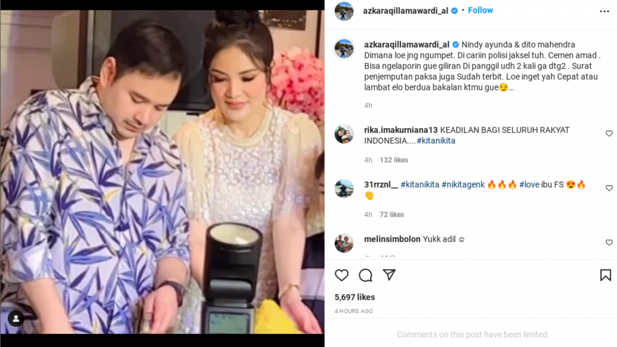 Unggahan Nikita Mirzani [Instagram/@azkaraqillamawardi_al]