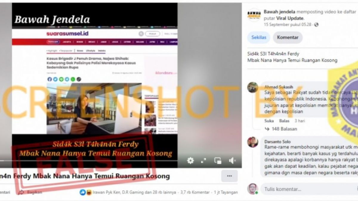 Tangkap layar unggahan yang diklaim sebagai video Najwa Shihab sidak sel tahanan Ferdy Sambo. [turnbackhoax.id]