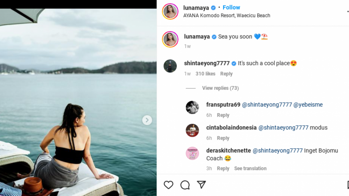 Unggahan Luna Maya yang dikomentari Shin Tae-yong [Instagram/@lunamaya]