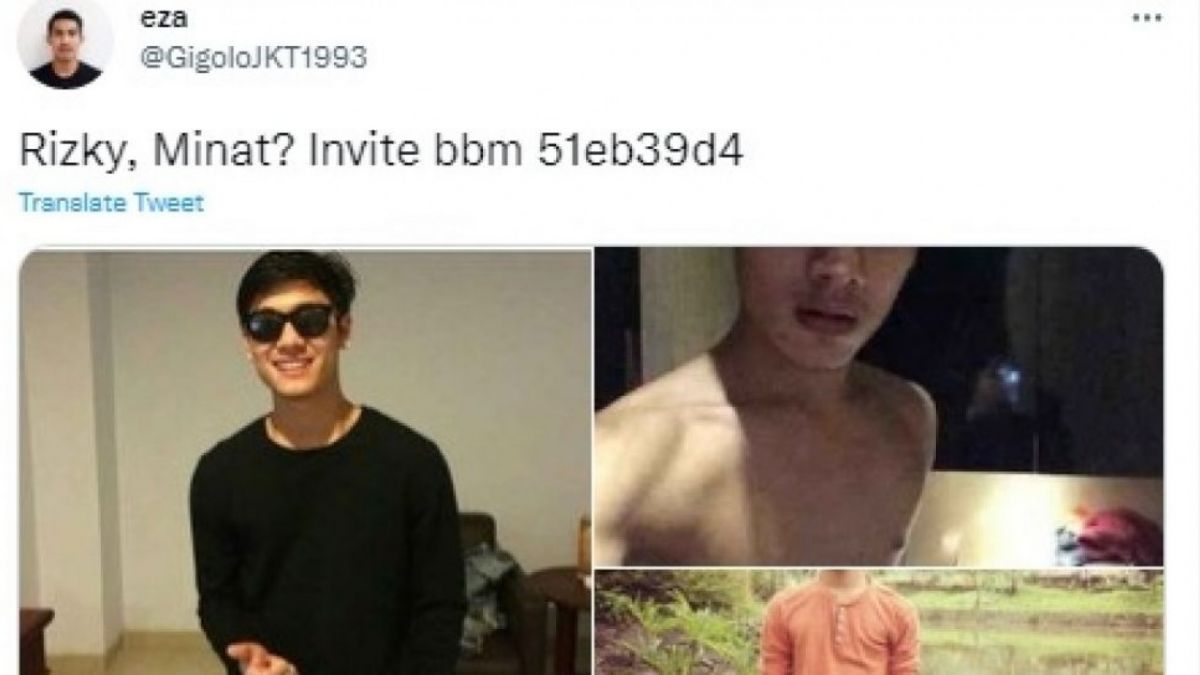 Lelaki diduga Rizky Billar tawarkan jasa gigolo. [Twitter]