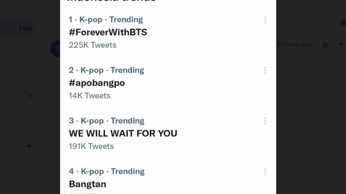 Trending topik Twitter Indonesia terkait BTS [Twitter]