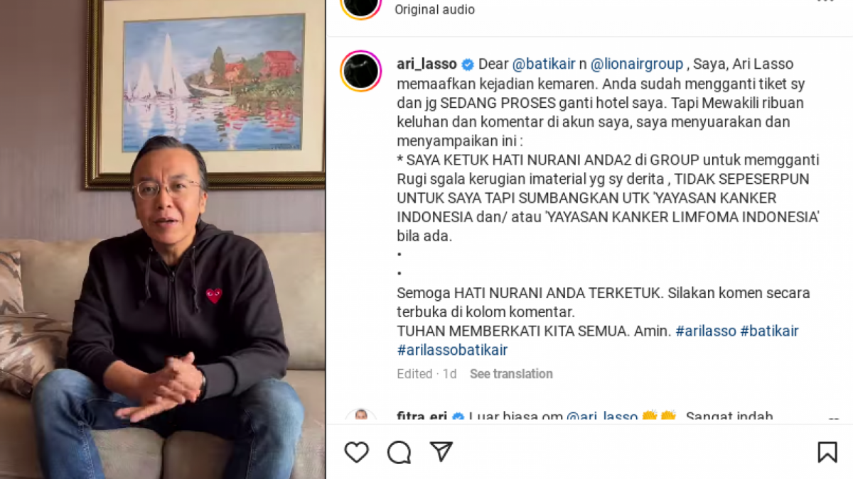 Unggahan video pernyataan Ari Lasso [Instagram/@arilasso]