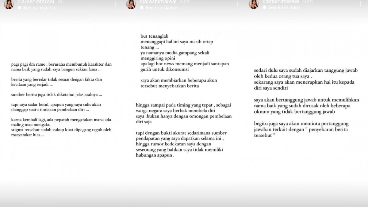 Unggahan Insta Story Clara Shinta [Instagram/@clarashintareal]