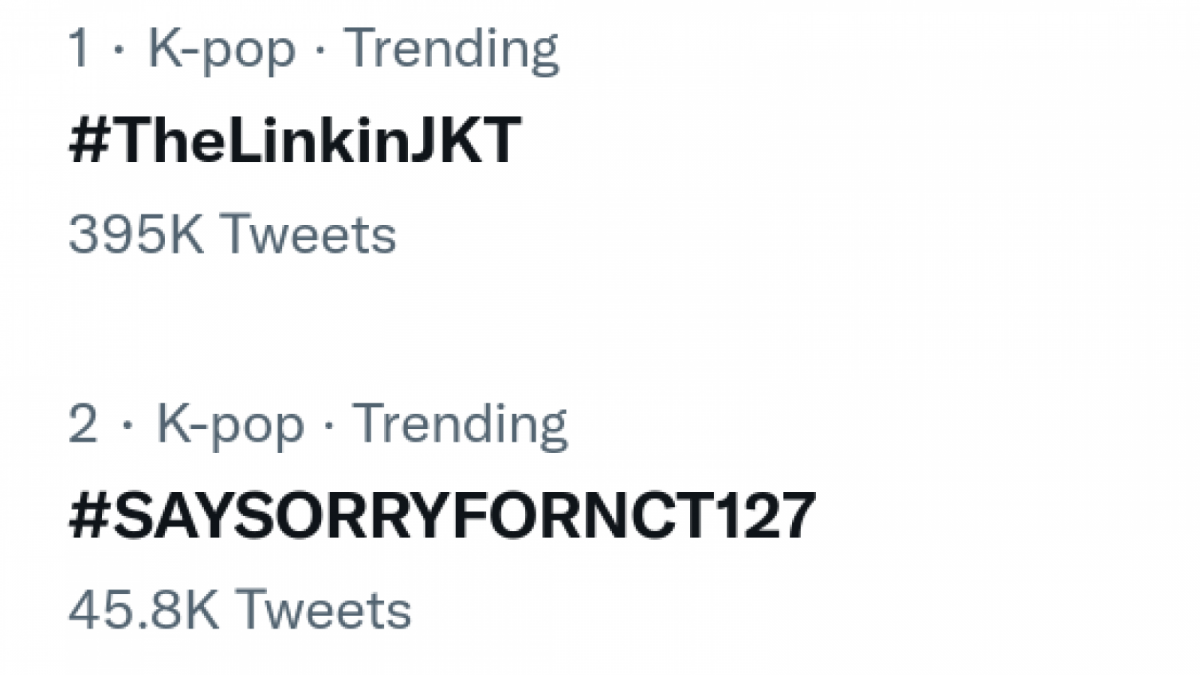 Tagar TheLinkinJakarta dan SAYSORRYFORNCT127 menjadi trending topic Twitter hari Sabtu (5/11/2022) [Twitter]