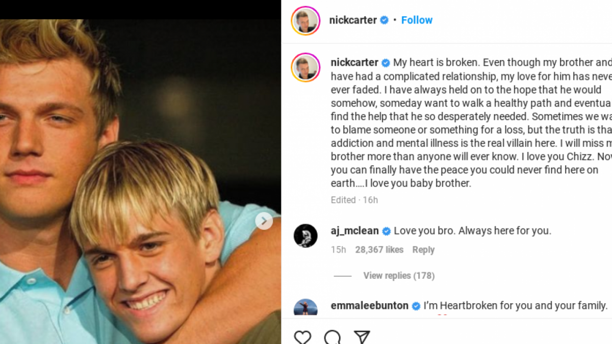 Unggahan Instagram Nick Carter, berbicara tentang kematian sang adik, Aaron Carter [Instagram/@nickcarter]