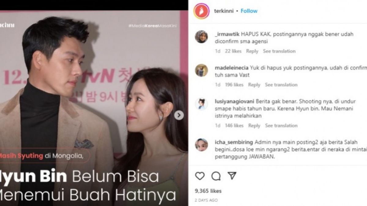 Netizen minta postingan mengenai Hyun Bin tak hadiri persalinan Son Ye Jin agar dihapus [Instagram/@terkinni]