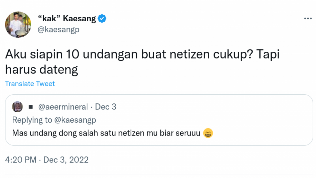 Kaesang Pangarep Bakal Undang 10 Netizen ke Pernikahannya [Twitter @kaesangp]