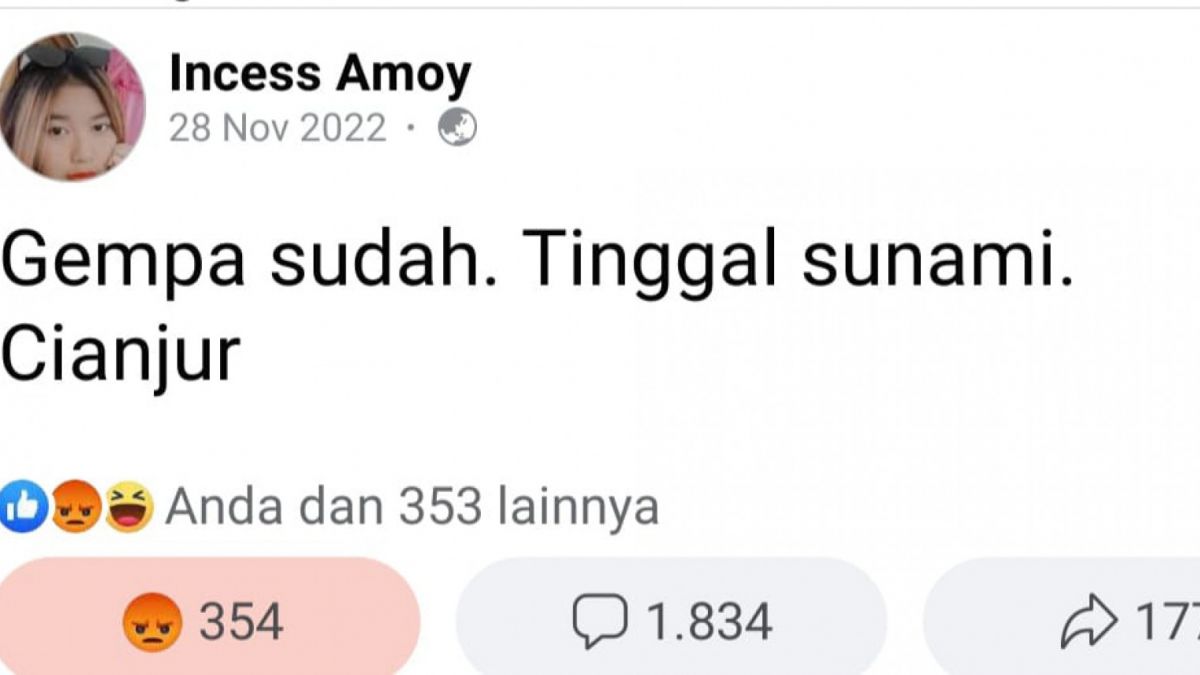 Tangkap layar status Facebook Incess Amoy [Facebook Incess Amoy]