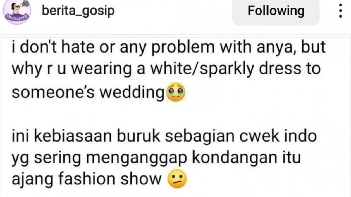 Tangkap layar komentar netizen mengenai gaun pilihan Anya Geraldine [Instagram/@berita_gosip]