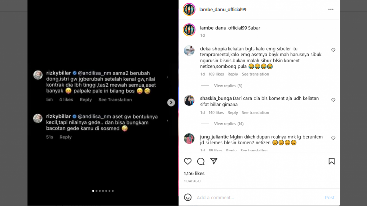 Komentar Rizky Billar yang viral