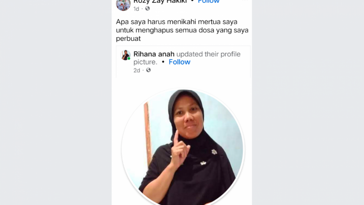 Unggahan akun Facebook diduga milik Rozy Zay Hakiki [Facebook Rozy Zay Hakiki]