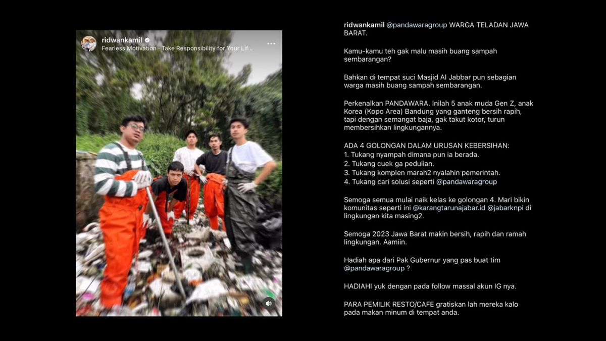 Unggahan Ridwan Kamil yang beri pujian terhadap aksi heroik Pandawara Group [IG: @ridwankamil]