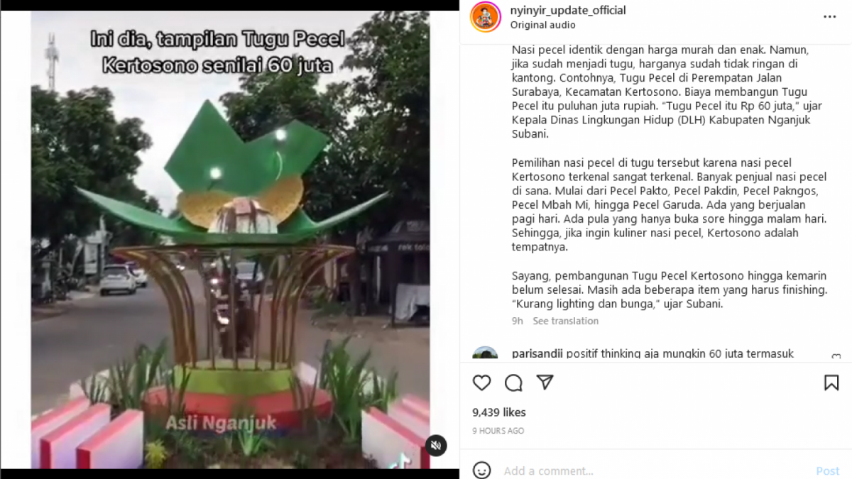 Tugu Pecel yang dianggap kemahalan