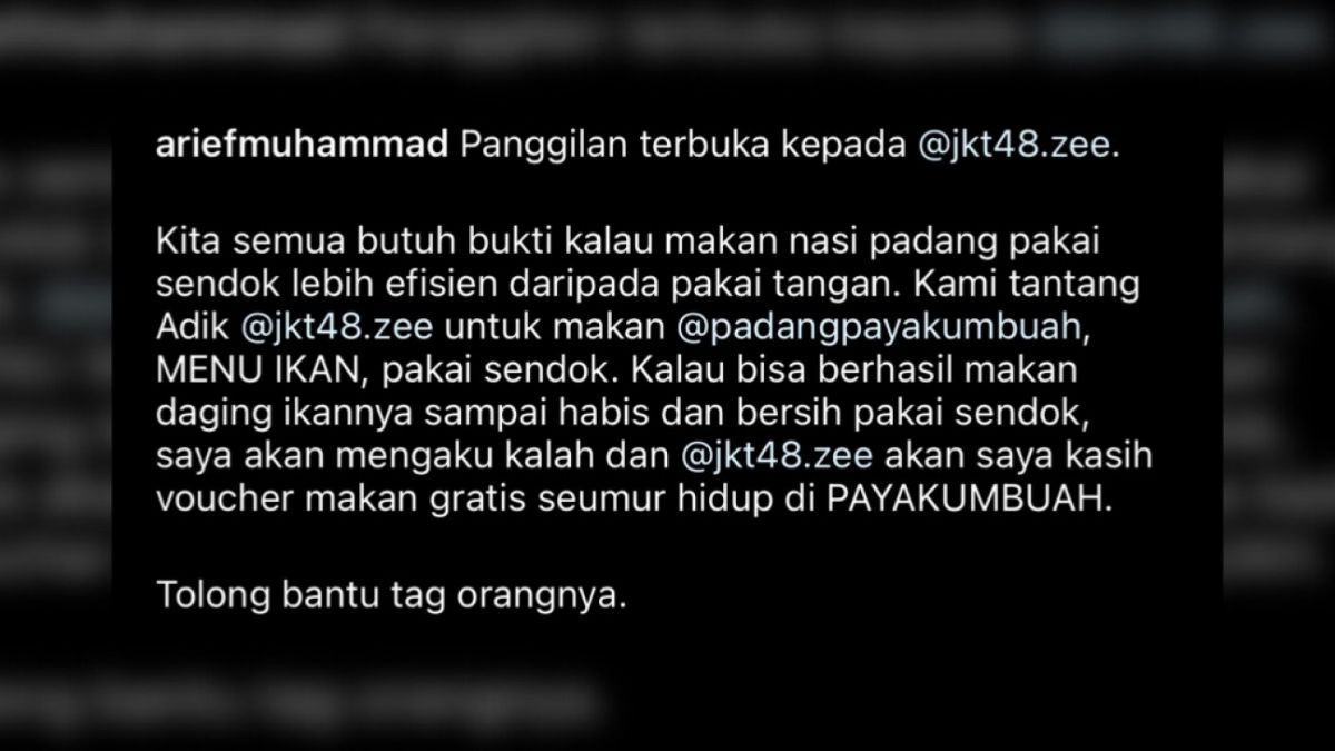 Tantangan Arief Muhammad untuk Zee JKT48 [Instagram/@ariefmuhammad]