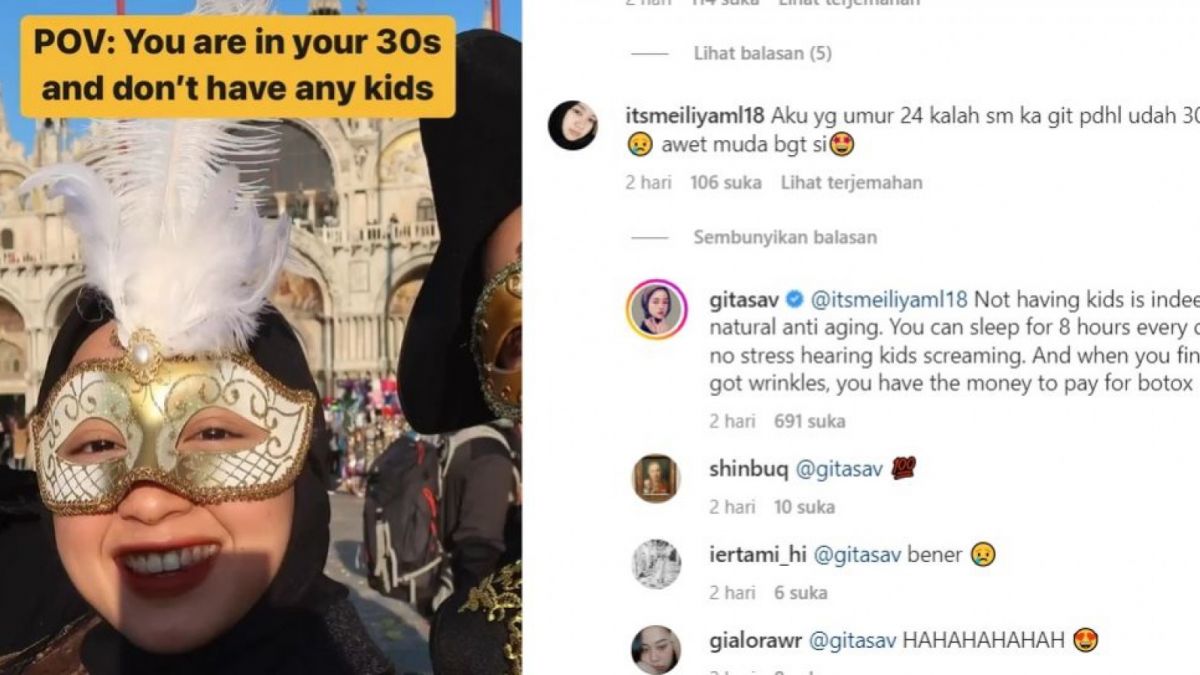 Pernyataan Gita Savitri soal childfree tips awet muda tuai pro kontra [Instagram/ @gitasav]
