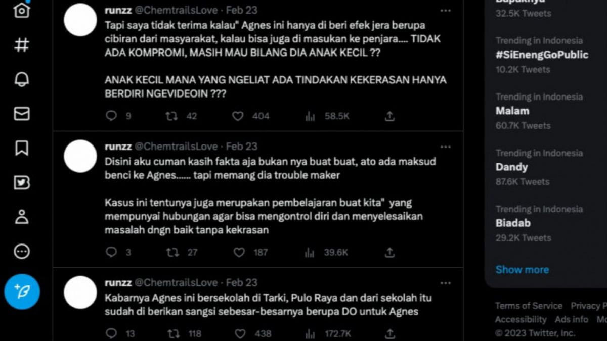 Tangkap layar cuitan akun  yang mengaku teman satu gereja Agnes Gracia Haryanto [Twitter @ChemtrailsLove]