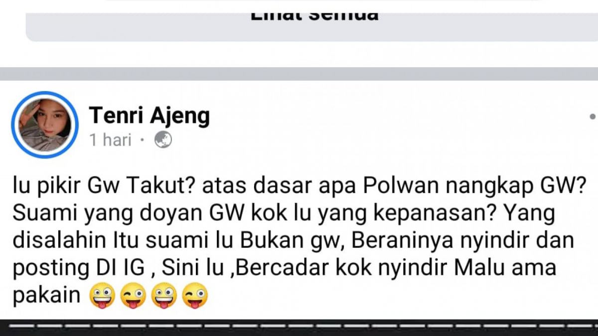 Status Facebook Tenten Anisa atau Tenri Ajeng [Facebook Tenri Ajeng]