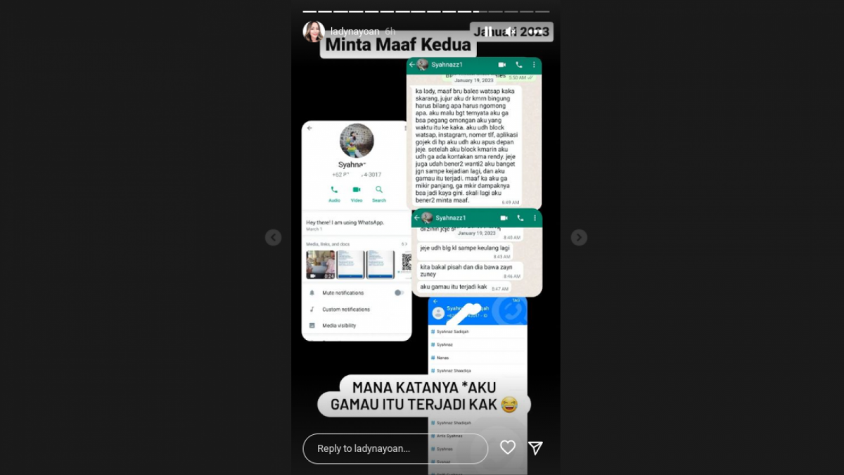 Bukti chat Syahnaz Sadiqah [Instagram/@ladynayoan]