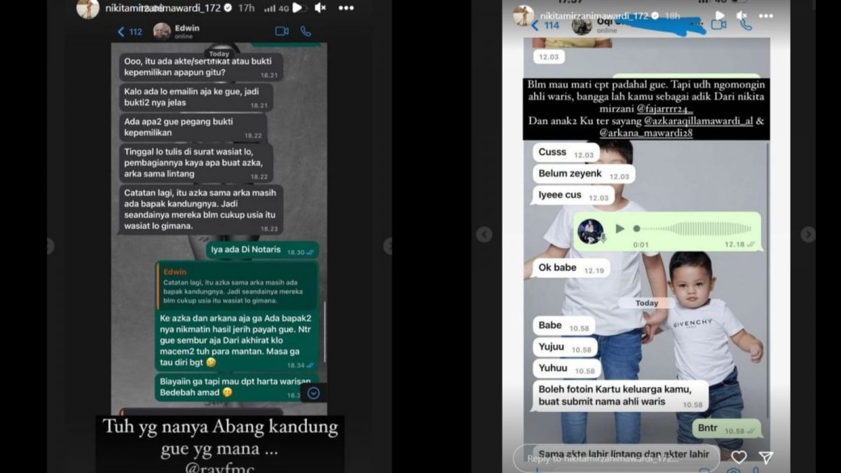 Percakapan Nikita Mirzani dan rekannya saat membahas daftar ahli waris dan surat wasiat [Tangkap layar Instagram Story @nikitamirzanimawardi_172]
