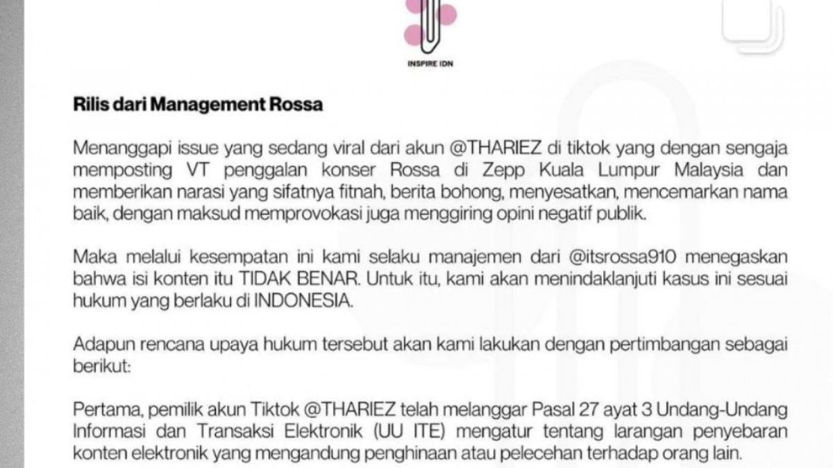 Manajemen Rossa [Instagram @itsrossa910]