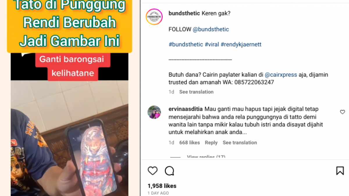 Bentuk tato baru Rendy Kjaernett