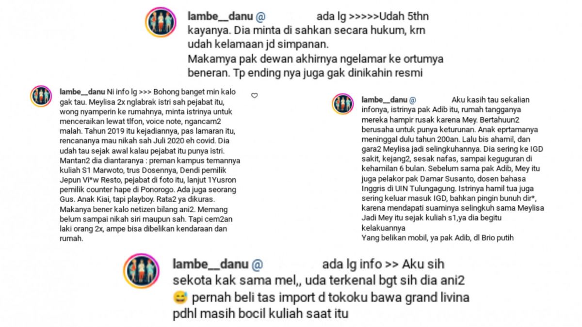 Meylisa Zaara dituding ani-ani dan pelakor [Instagram/@lambe__danu]