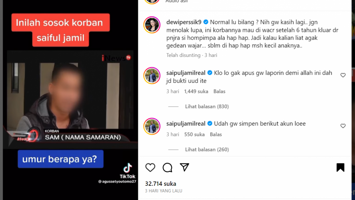 Ancaman Saipul Jamil pada Dewi Perssik karena mencemarkan nama baik [Instagram]