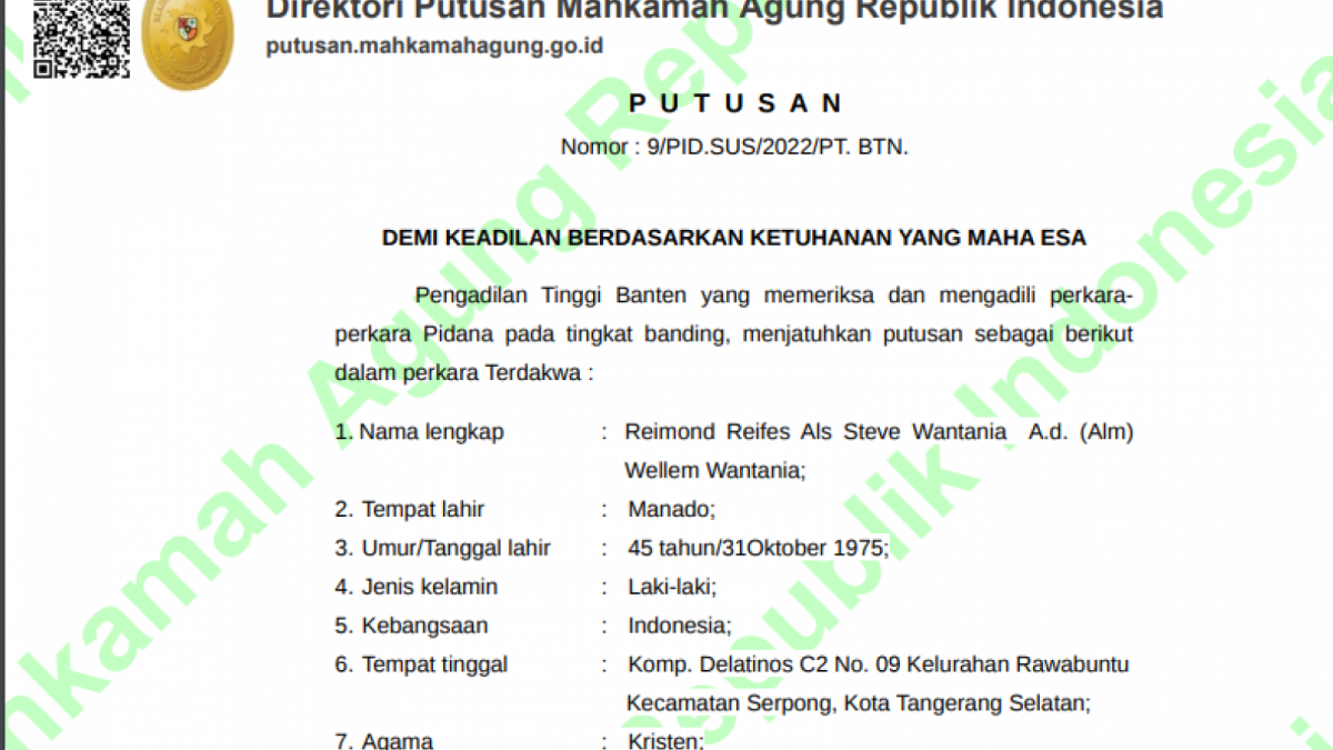 Surat Keputusan Steve Wantania [laman mahkamahagung.go.id]
