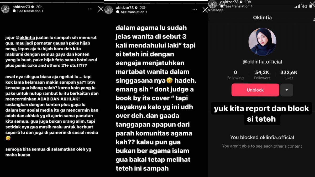 Abidzar beri komentar tentang konten Oklin [Instagram @abidzar73]