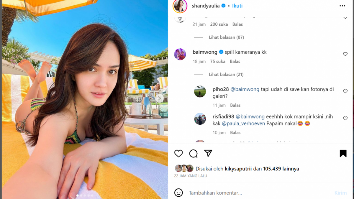 Baim Wong dilaporkan ke Paula Verhoeven usai mengomentari foto seksi dan bikini Shandy Aulia [Instagram Shandy Aulia]