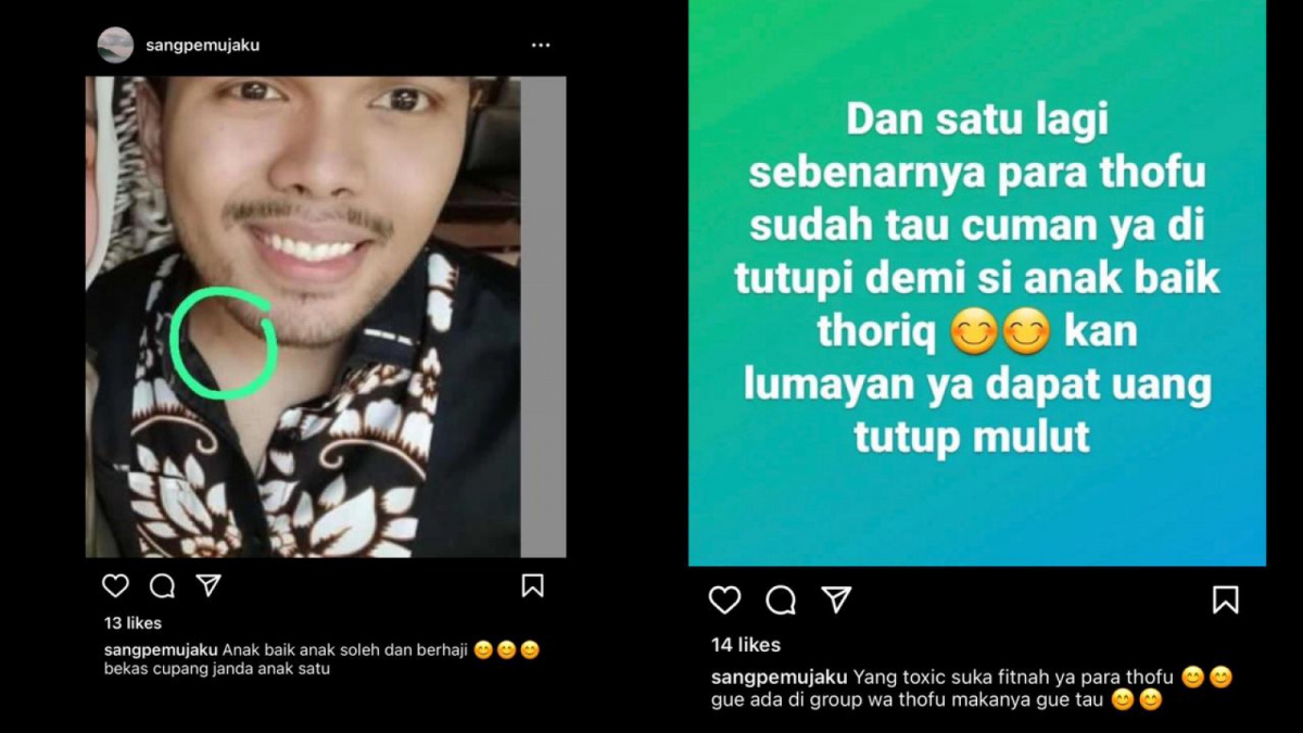 Akun yang beberkan aib Thoriq [Instagram @sangpemujaku]