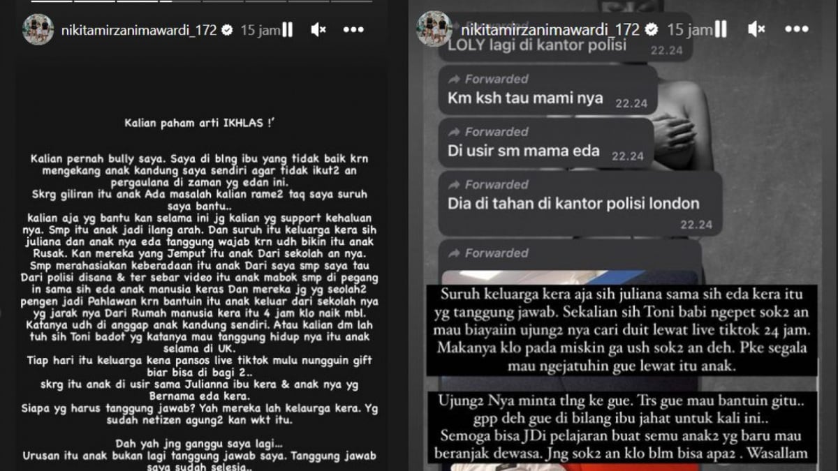 Tangkapan layar Insta Story Nikita Mirzani mengabarkan Lolly ditangkap polisi di Inggris [Instagram @nikitamirzanimawardi_172]