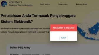 Laman Daftar PSE Lingkup Privat Kominfo Tidak Bisa Berfungsi Normal