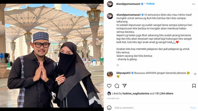 Shandy Purnamasari Unggah Mengenai Perpisahan, Isyaratkan Bercerai?