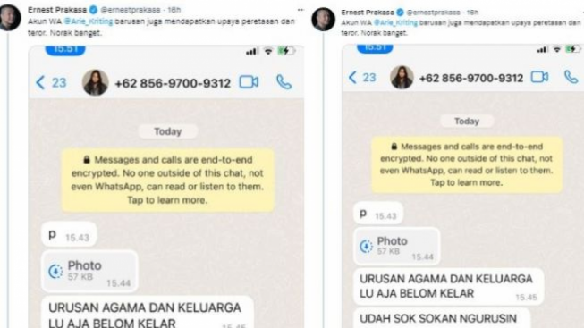 Usai Kritik Kominfo, WhatsApp Arie Kriting Diteror