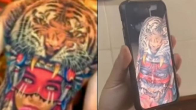 Tato Muka Syahnaz di Punggung Rendy Kjaernett Diubah Jadi Setan - Selebtek