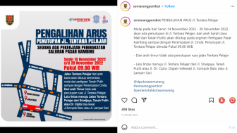 Info Pengalihan Arus dan Penutupan Jalan Tentara Pelajar Semarang 14 hingga 20 November 2022