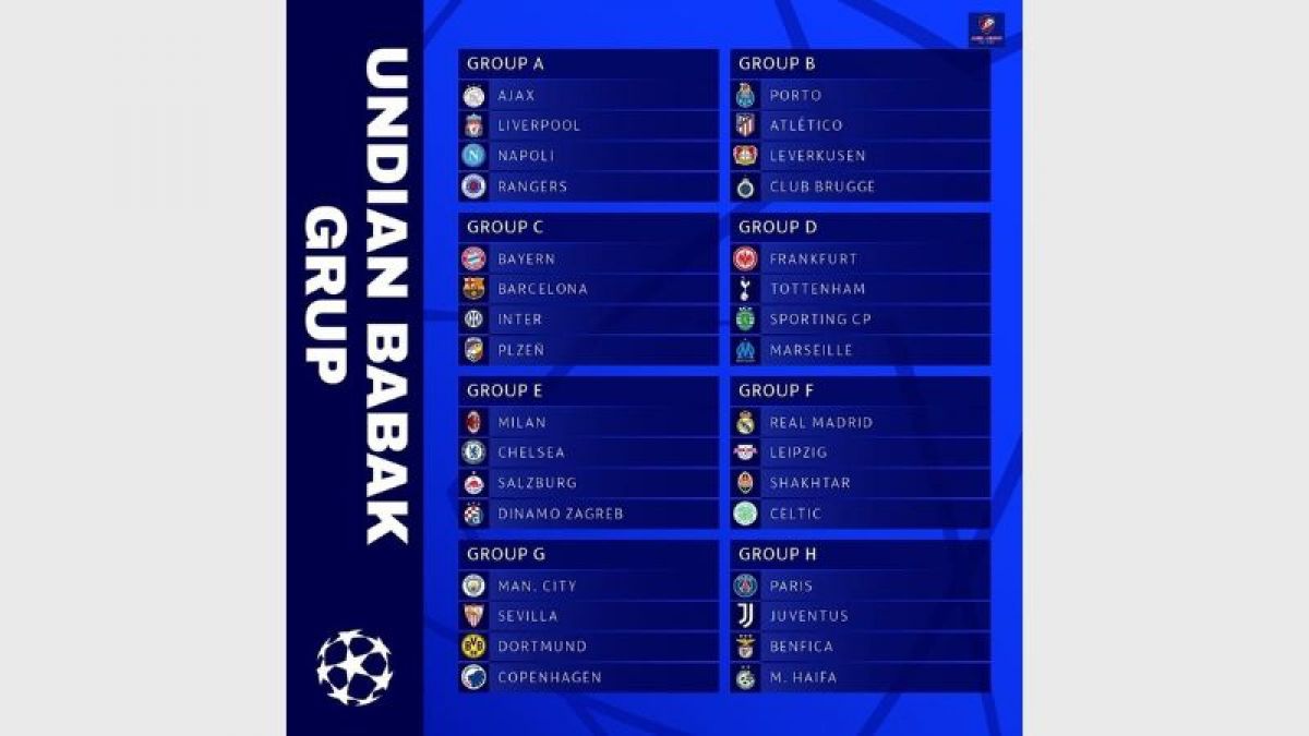 Hasil undian babak penyisihan grup Liga Champions UEFA musim 2022/2023 [Liga Champions 2022/2023/Instagram]