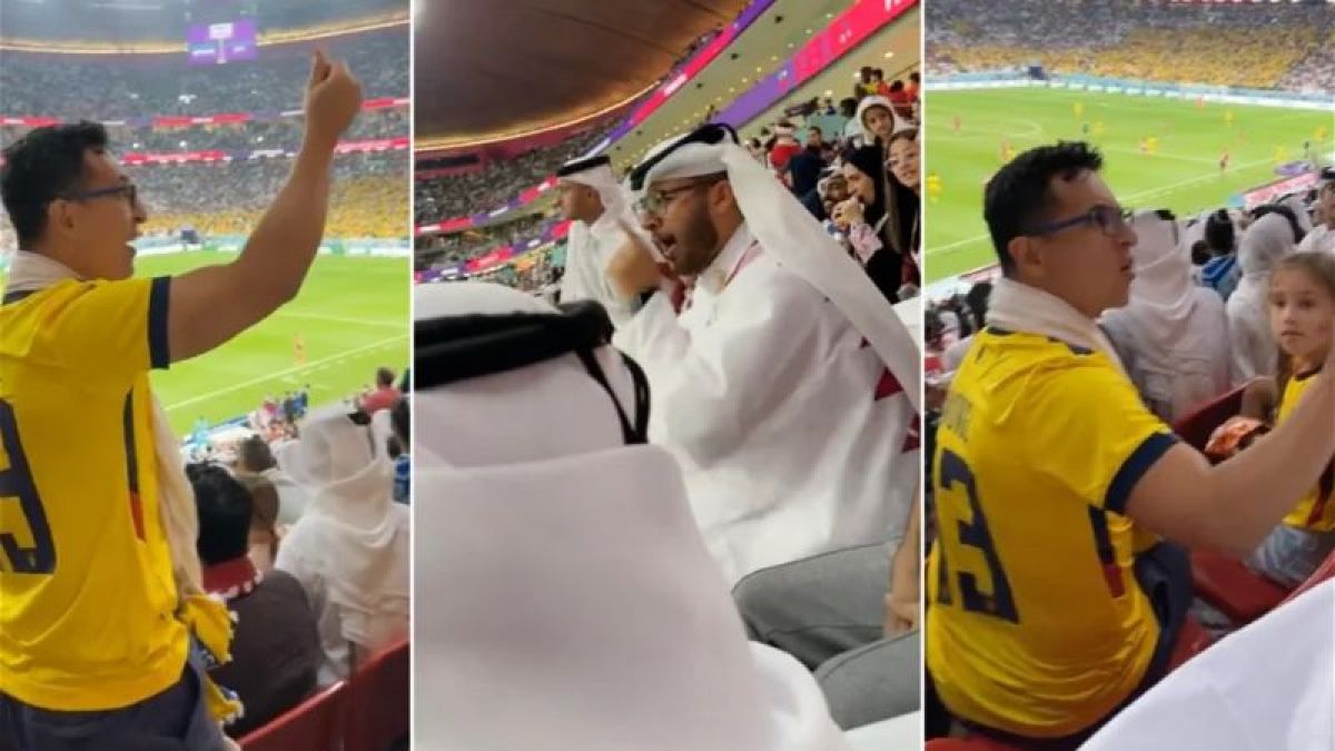 Kolase tangkapan layar suporter Ekuador vs Qatar di Piala Dunia 2022 [Twitter]