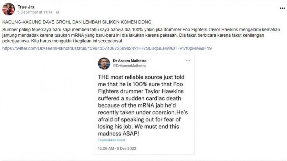 Tangkapan layar unggahan Jerinx SID [Facebook]