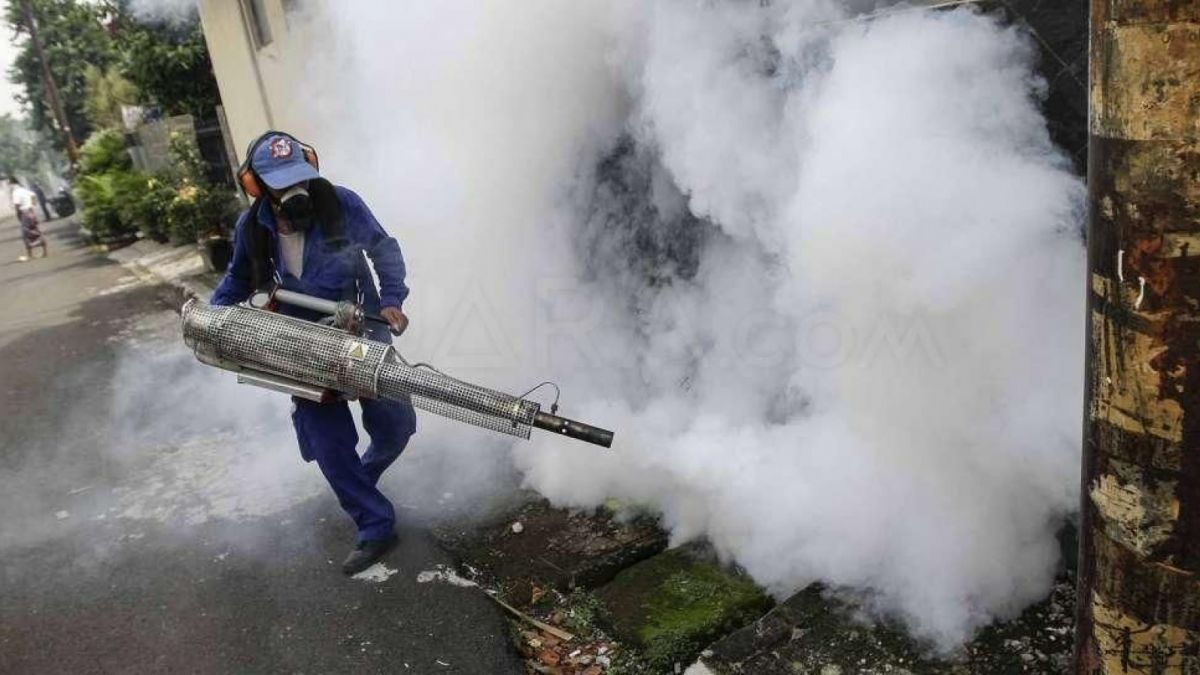Ilustrasi Petugas melakukan pangasapan (fogging) [Suara.com]