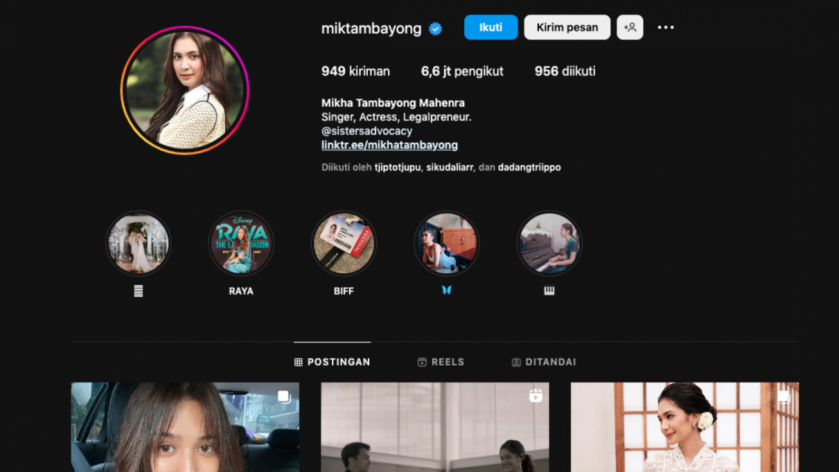 Tangkapan layar akun instagram pribadi Mikha Tambayong yang menambahkan nama suaminya Mahenra. [instagram Mikha Tambayong]