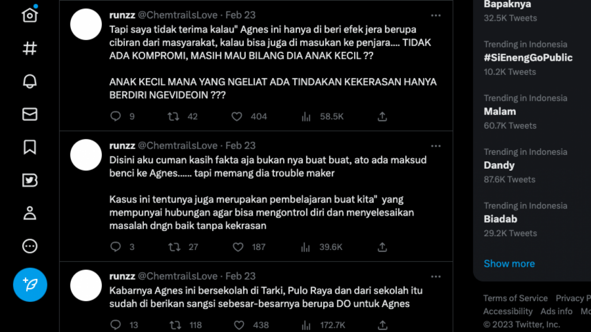 Cuitan akun yang mengaku teman satu gereja Agnes Gracia Haryanto. [Twitter @ChemtrailsLove]