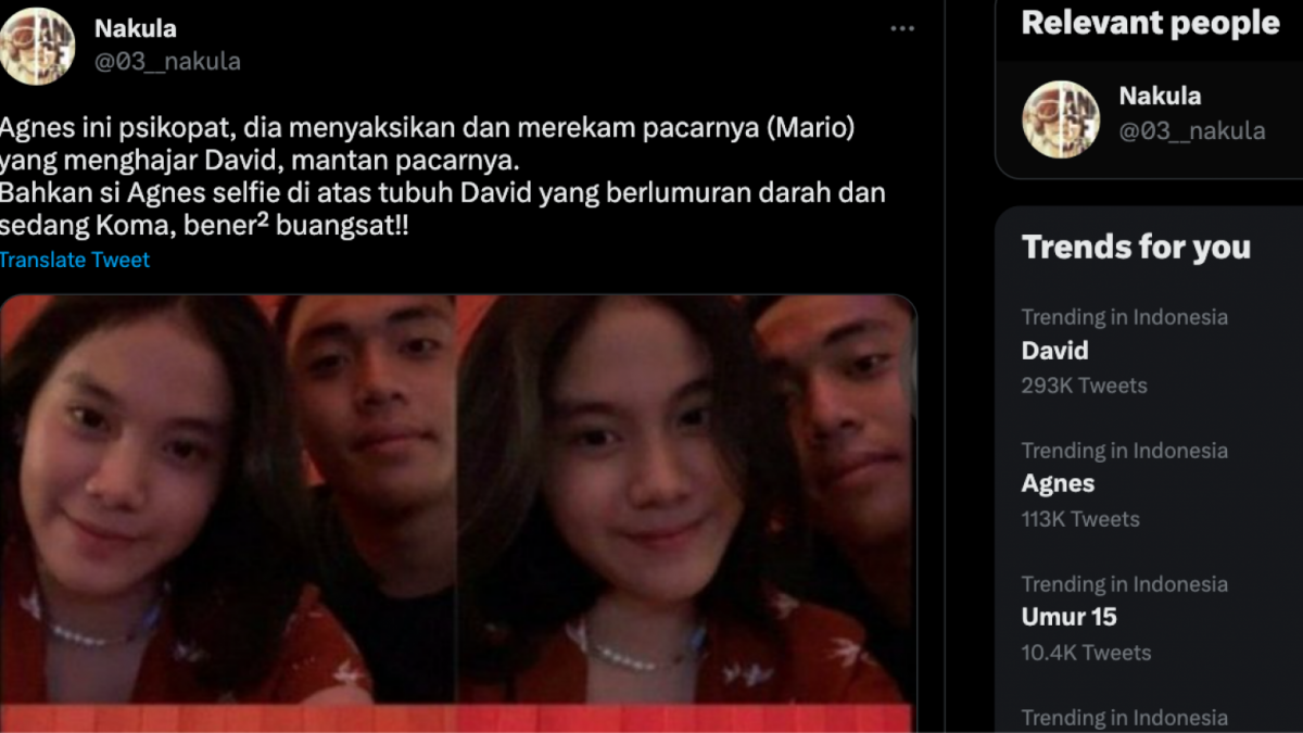 Tangkapan layar akun Twitter yang menyatakan Agnes Gracia Haryanto seorang perempuan Psikopat. [Twitter/@03_nakula]