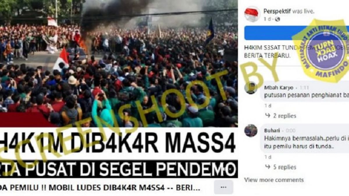 CEK FAKTA: Tunda Pemilu 2024, Mobil Hakim Dibakar dan Pengadilan Negeri Jakarta Pusat Disegel Pendemo? [Cek Fakta]