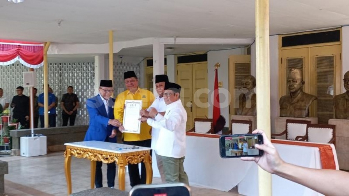 Partai Golkar dan PAN menggelar deklarasi dukungan untuk Prabowo Subianto di Pilpres 2024. Deklarasi itu digelar di Gedung Museum Perumusan Naskah Proklamasi, Menteng, Jakarta Pusat, pada Minggu (13/8/2023) [Suara.com/M Yasir]