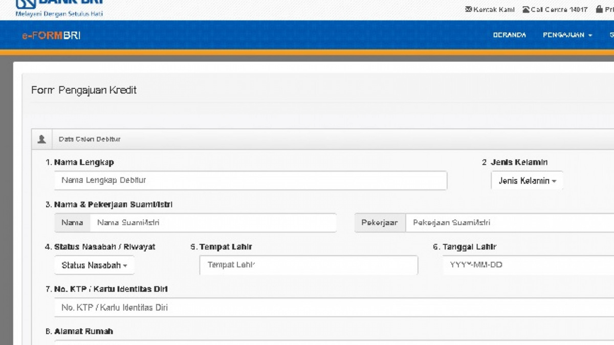 Formulir Pengajuan Kredit  Usaha Rakyat [BRI web/TangkapanLayar]
