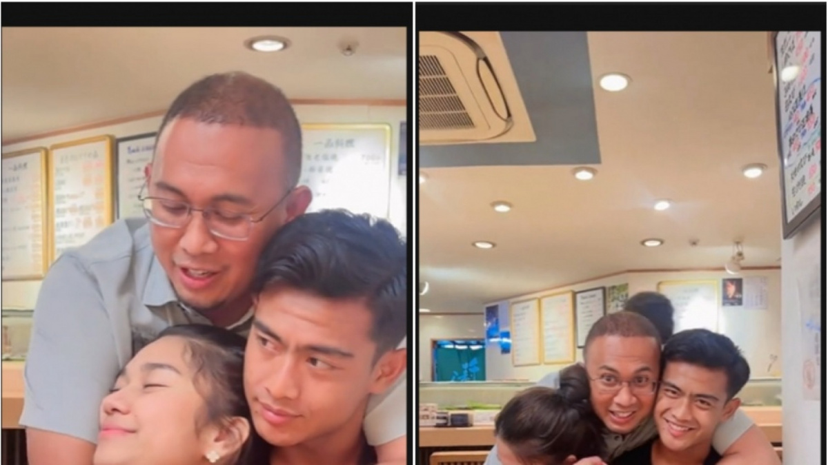 Azizah Salsha dan Pratama Arhan dipeluk mertuanya Andre Rosiade [TikTok]