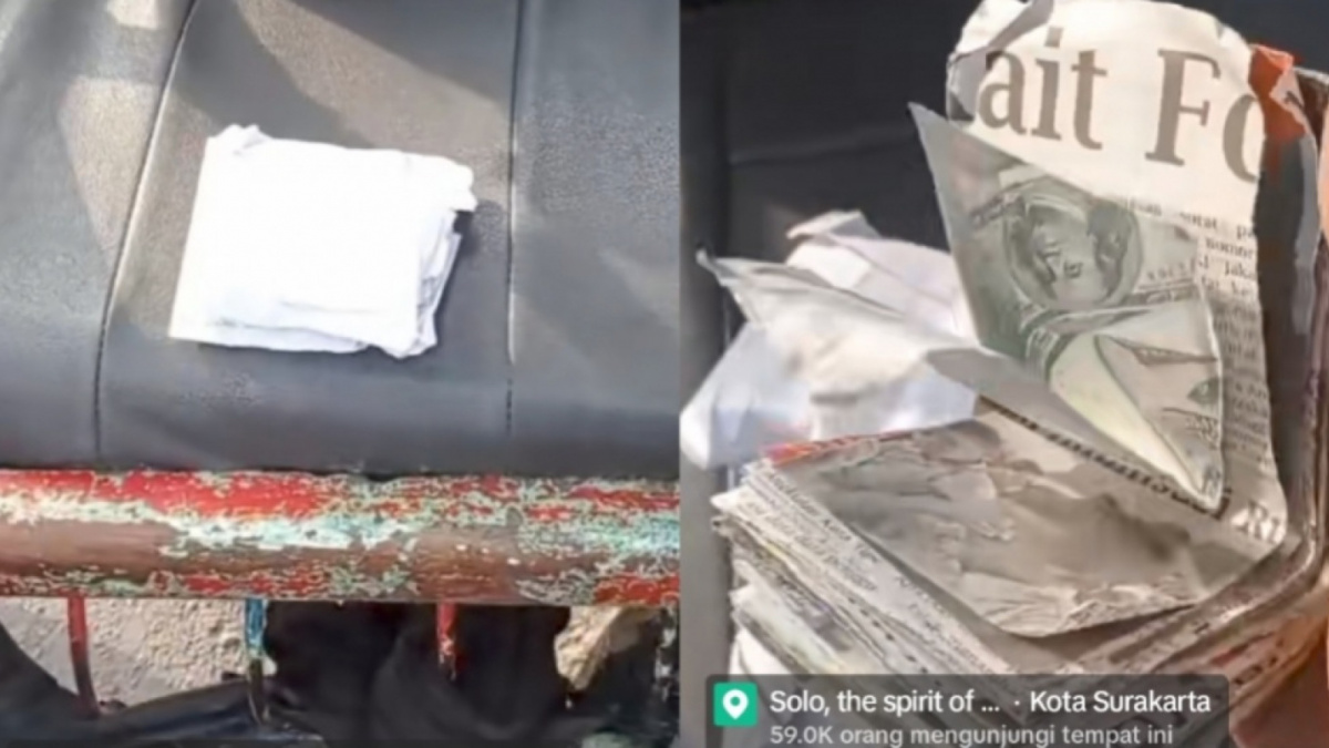 Amplop tebal yang diberikan oleh pengemudi mobil kepada tukang becak di Solo (TikTok/@mlipirdolansolo)