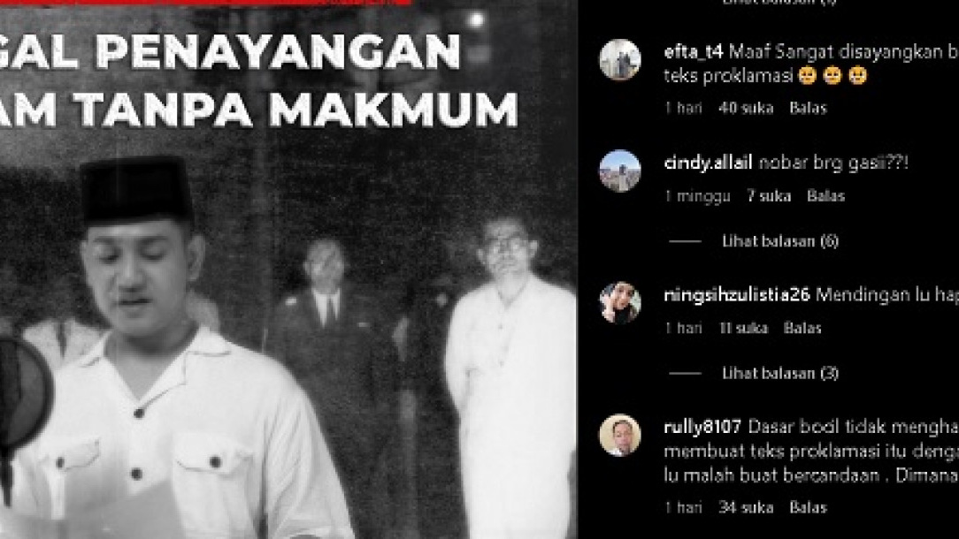 Netizen desak Syakir hapus konten video gubahan naskah proklamasi [Instagram]